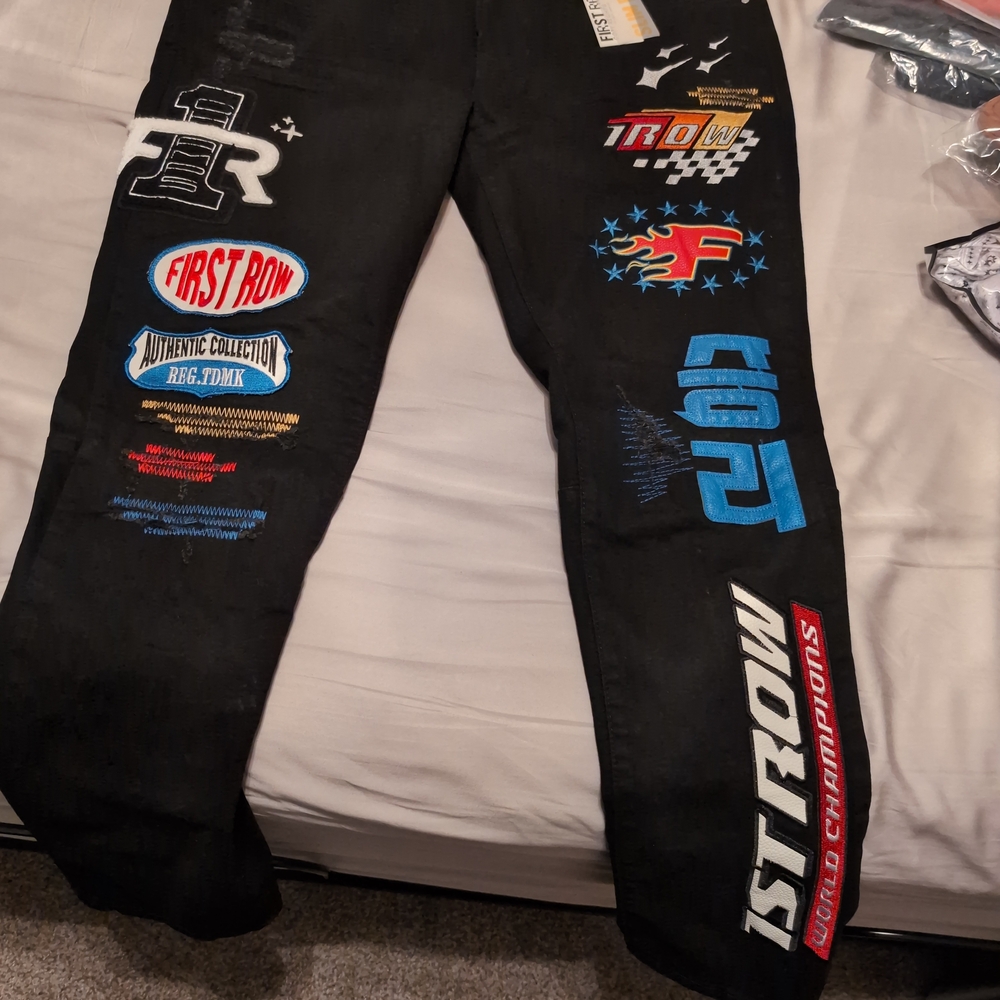 Black Racing Pants with Colorful Logos